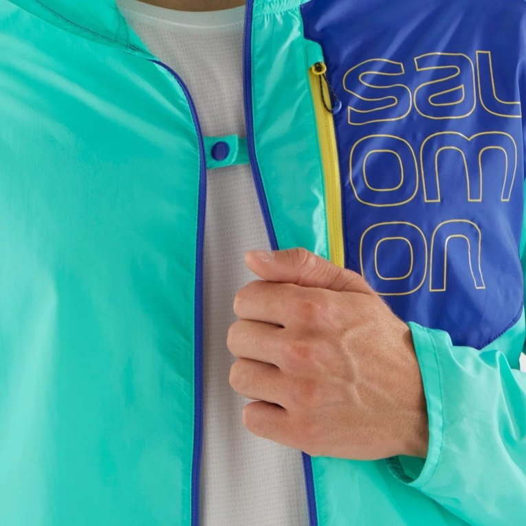 Turquoise / Blue Salomon Bonatti Cross Men's Windbreaker | IE JK1783